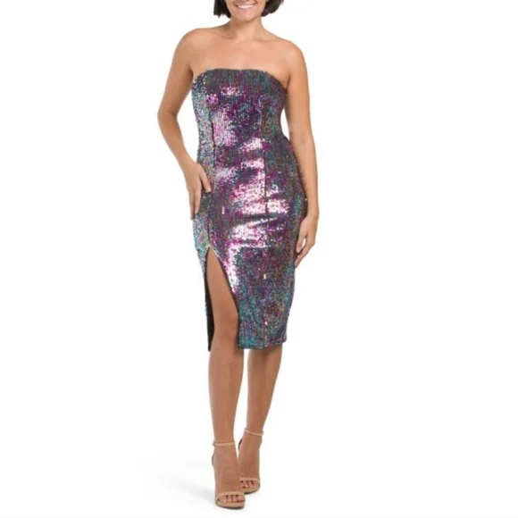 liv foster sequin dress Liv Foster Strapless Sequin Sheath Midi Dress